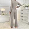 European & American Bow Lapel Pajama Set - Long Sleeve & Pants Casual Women's Homewear