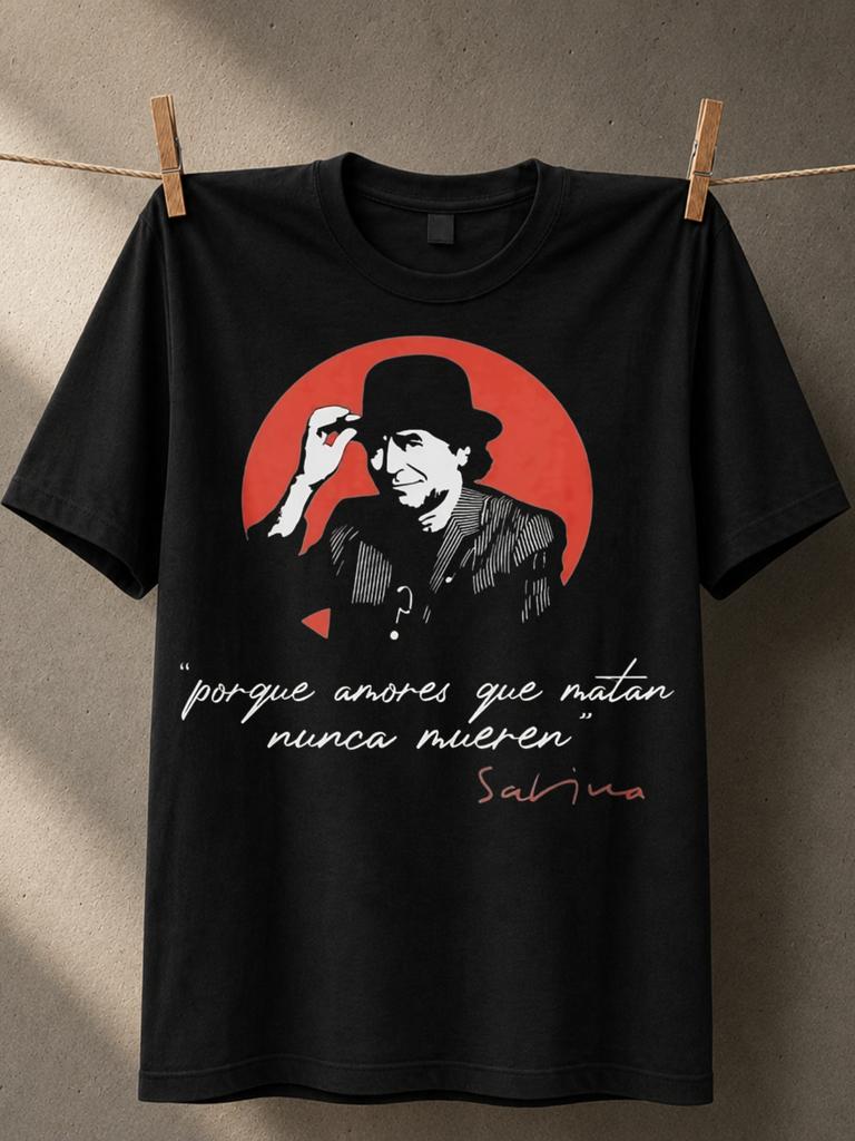 Spanisches Spuckzitat Porträtkunst über rotem Kreis mit handgeschriebener Schrift im Lyric-Stil Unisex Unisex Alle T-Shirts