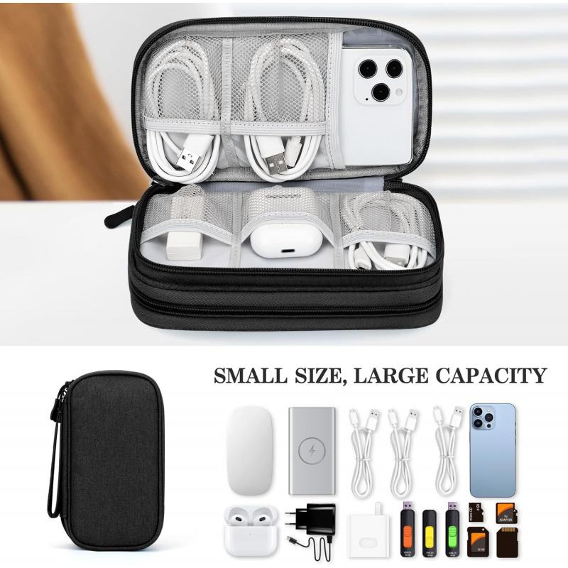 Portable Electronic Organizer Travel Bag Waterproof Double Layer Cable Management Pouch for Chargers Hard Drive Earphone Phone