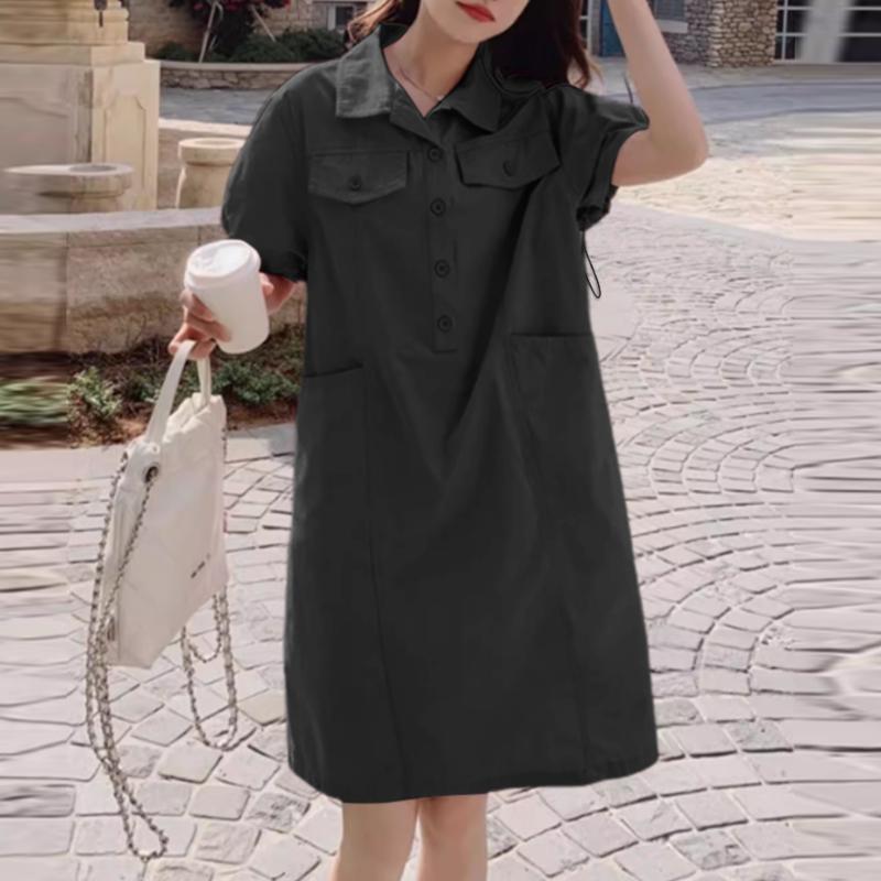 ZANZEA Women Casual Turn Down Collar Summer Short Sleeve Dress