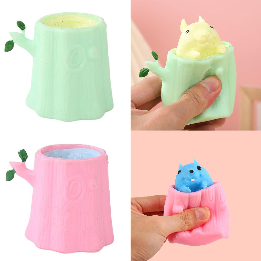 Squeeze Toy Stress Relief Cup Novelty Popup Squirrel Squeezable TPR Toy Kids Interactive Prank Toy Office Desk Decors