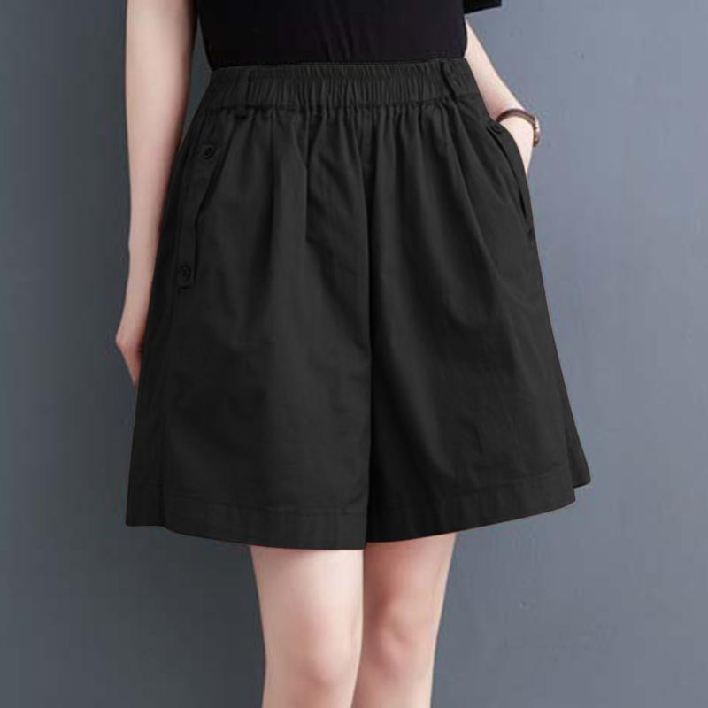 

ZANZEA Женские повседневные свободные летние короткие брюки с эластичной резинкой на талии 2XL чёрный