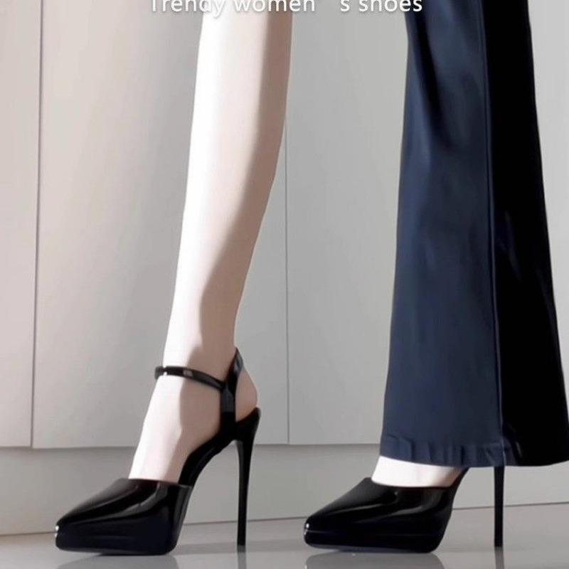 Fashion 2025Summer New Waterproof Platform  Stiletto Toe Pointed Nude Hollow High Heel Sandals  Women Shoes