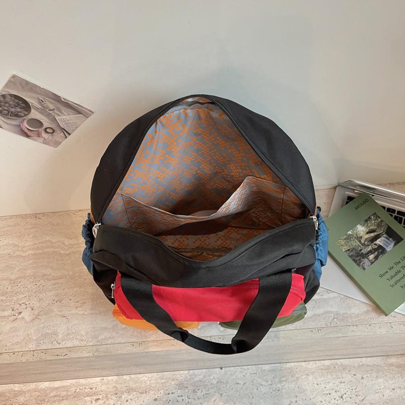 Color Contrast Backpack Women's Large Capacity Commuter Handbag Multi-Functional Plaid Tote Bag