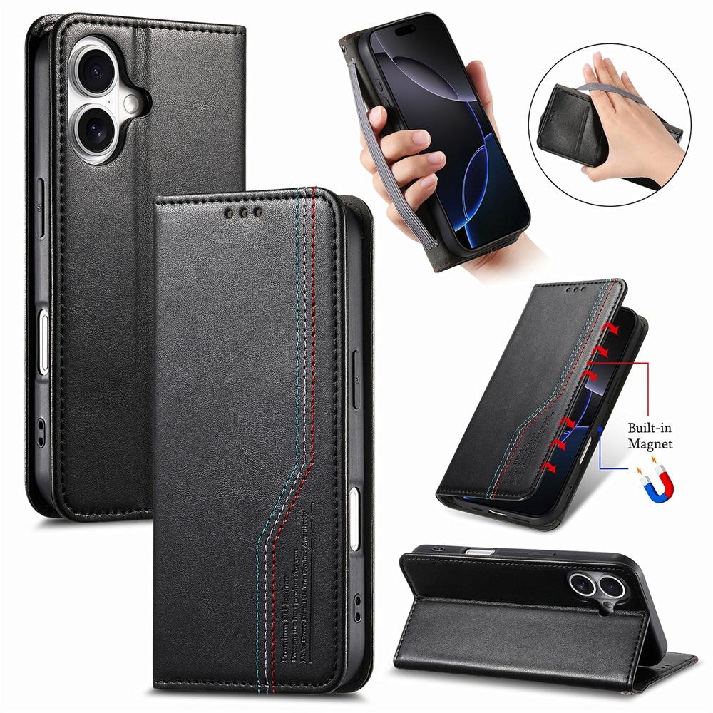 Ultra-Thin Strong Magnetic Wallet Phone Case with Card Slots, Photo Frame & Adjustable Viewing Stand - Anti-Slip Wrist Strap for iPhone / Samsung