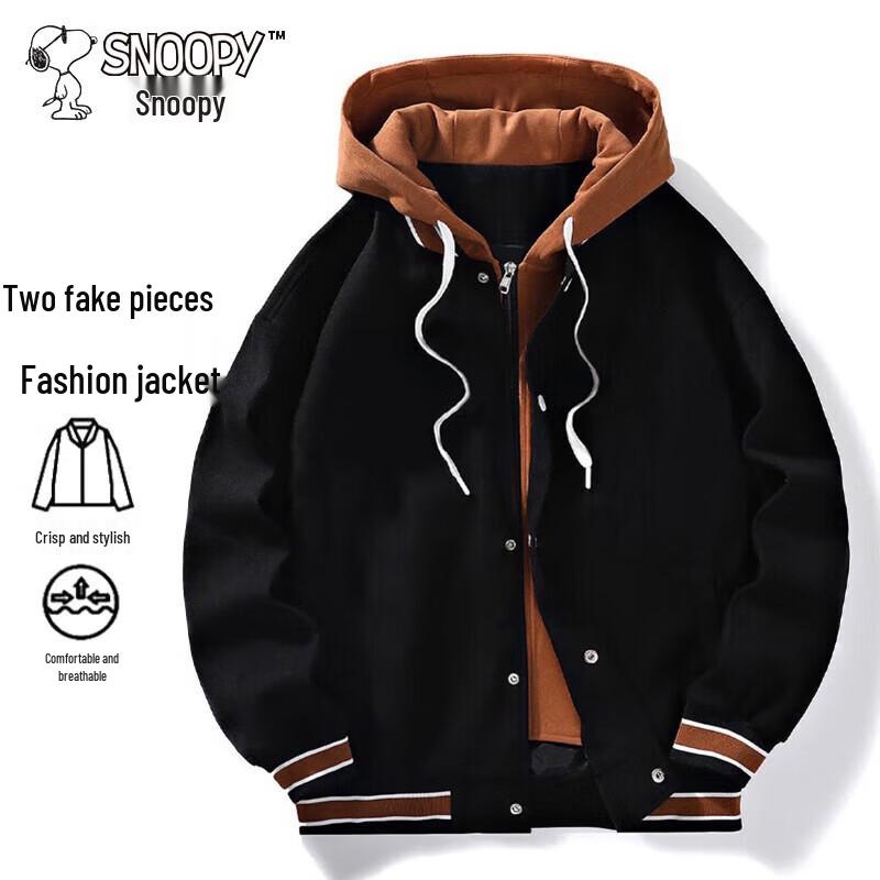 

Snoopy Men s Faux Two-Piece Hooded Casual Jacket 2XL