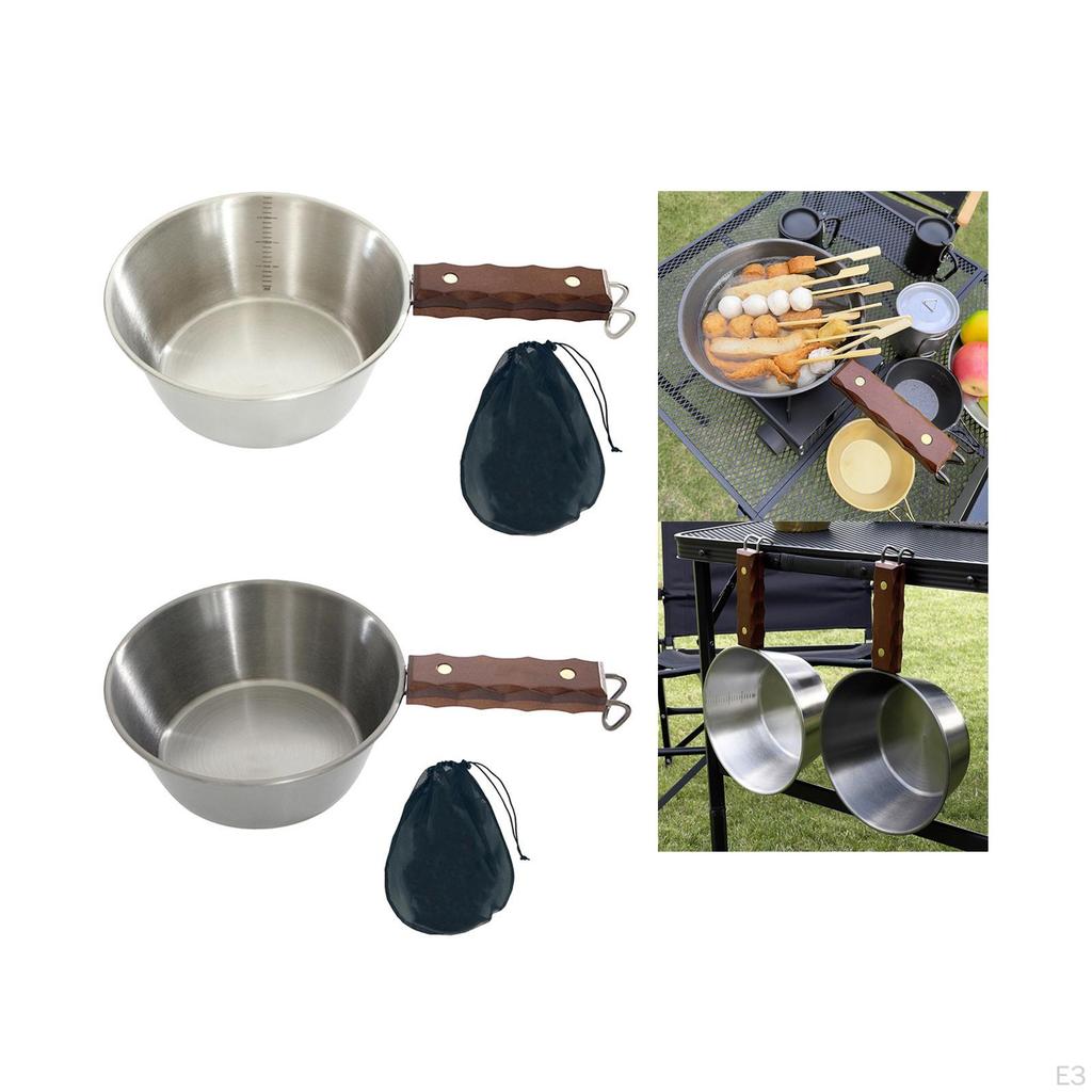 Camping Bowl Cup Compact Kitchenware with Wooden Handle Outdoor Picnic Tableware for