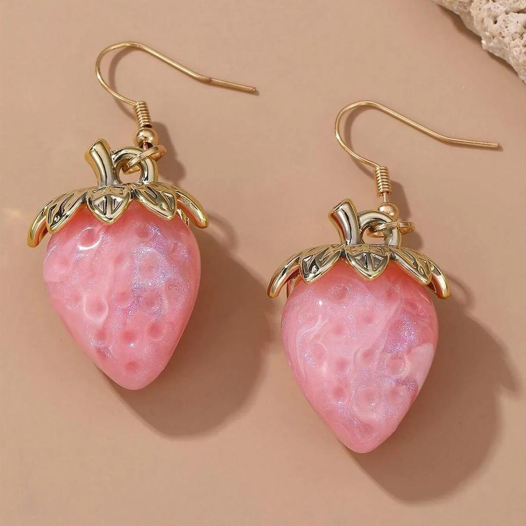 Sweet Strawberry Resin Drop Earrings for Women and Girls, Elegant Bow Stud Earrings and… More