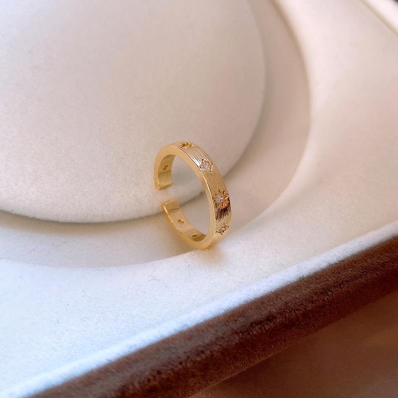 Four-star zircon sun brushed open ring index finger ring simple commuter versatile jewelry women