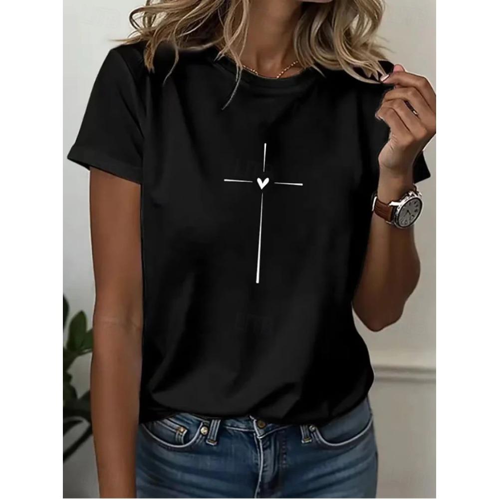 Fashion Women Retro Creative Cross Print T Shirt Funny Casual O-neck Short Sleeves T-shirt Summer Female Tee Shirt Halloween Limited Edition
