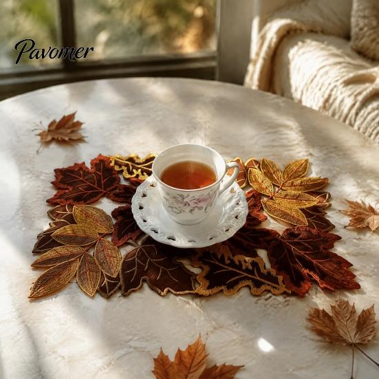 Decorative Mats for Autumn Gatherings Maple Leaf Embroidered Placemat, Coaster Place Mat, Thanksgiving Home Kitchen Decor Table Mat Fall Farmhouse