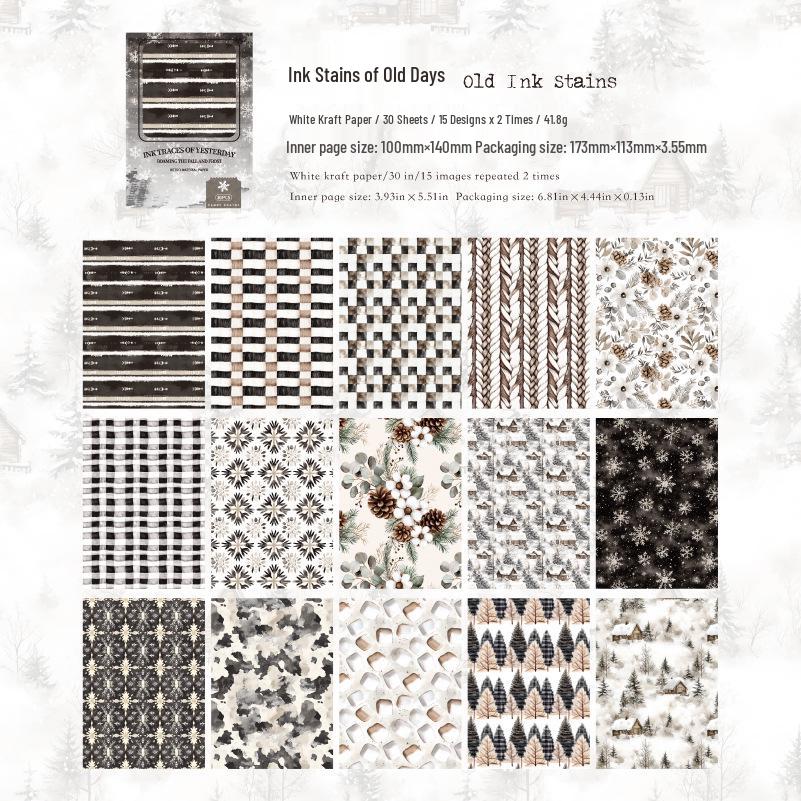 Roaming Autumn & Winter Series: 30 Sheets of Winter-Themed White Kraft Paper for Collage