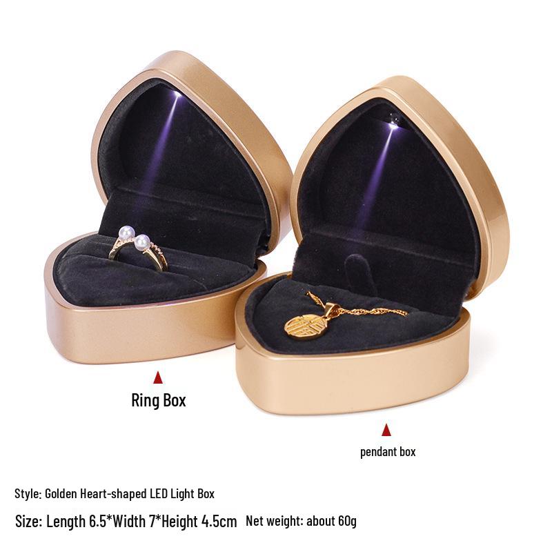 Heart-Shaped Light-Up Jewelry Box: High-End Engagement Ring & Luminous Necklace Display Case