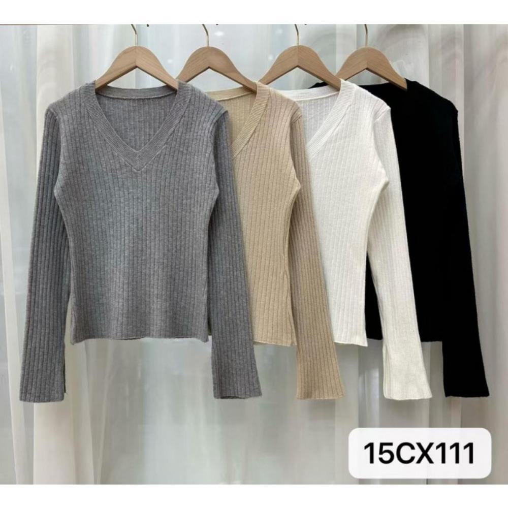 V-neck Long-sleeved Sweater for Women In Autumn and Winter Korean Style Slim Fit Inner Layered Sweater Top