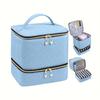Double-Layer Quilted Waterproof Makeup Bag - Holds 30 Nail Polish Bottles, Portable, Multi-Functional Travel Storage.