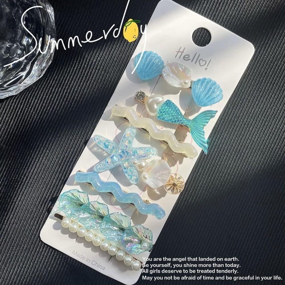5pcs Ocean Series Shell Starfish Hair Clips Pink Barrette New Mermaid Hairpins Hair Accessories