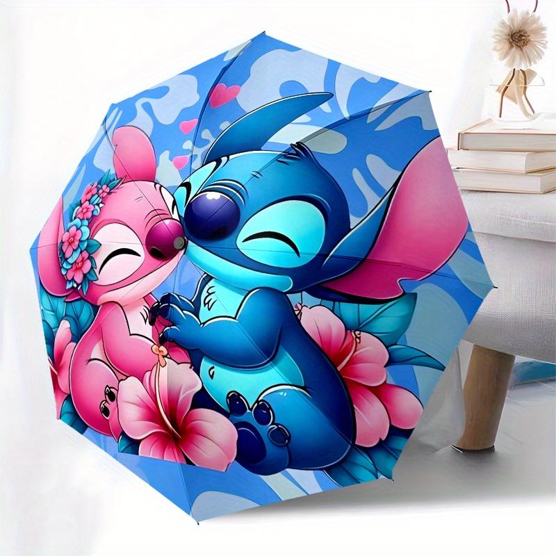 Disney Stitch,Lilo,Floral Manual Opening and Closing Umbrella, 8-Rib Reinforced Folding Design, Lightweight