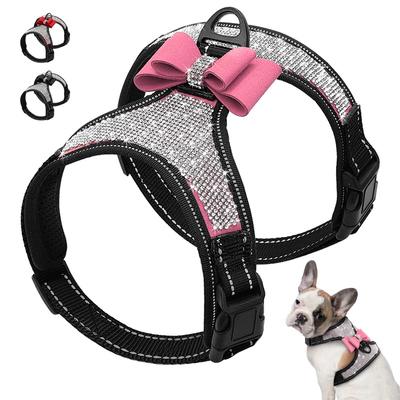 Bling Strass Hundegeschirr Reflektierendes Kleinhundegeschirr Mit Niedlicher Schleife Mesh Nylon Welpen Katze Weste Verstellbar Für Hunde Mops