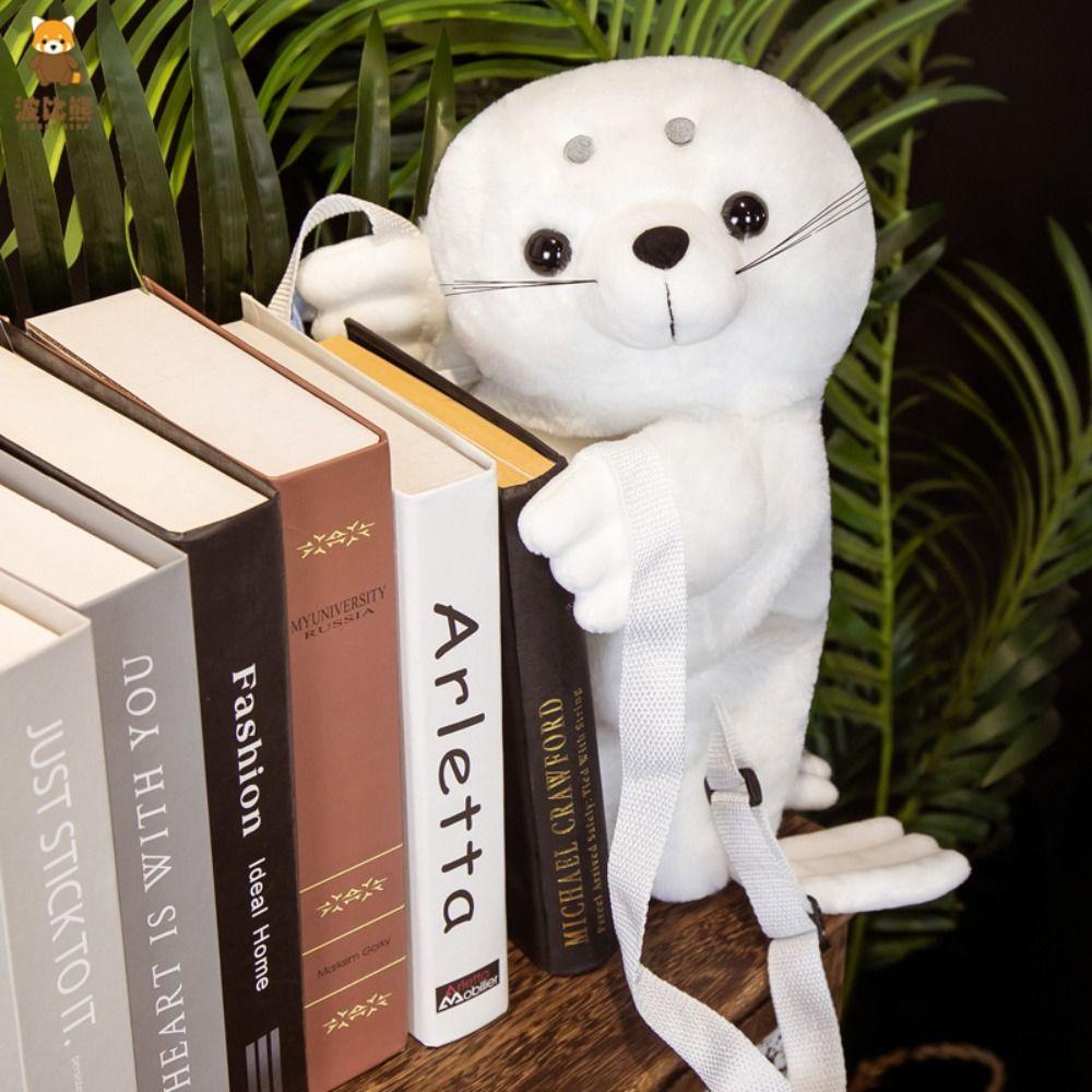 Plushie Doll Seal Plush Schoolbag Cute White Sea Lion Plush Bag Lovely Stuffed Backpack Baby Kids