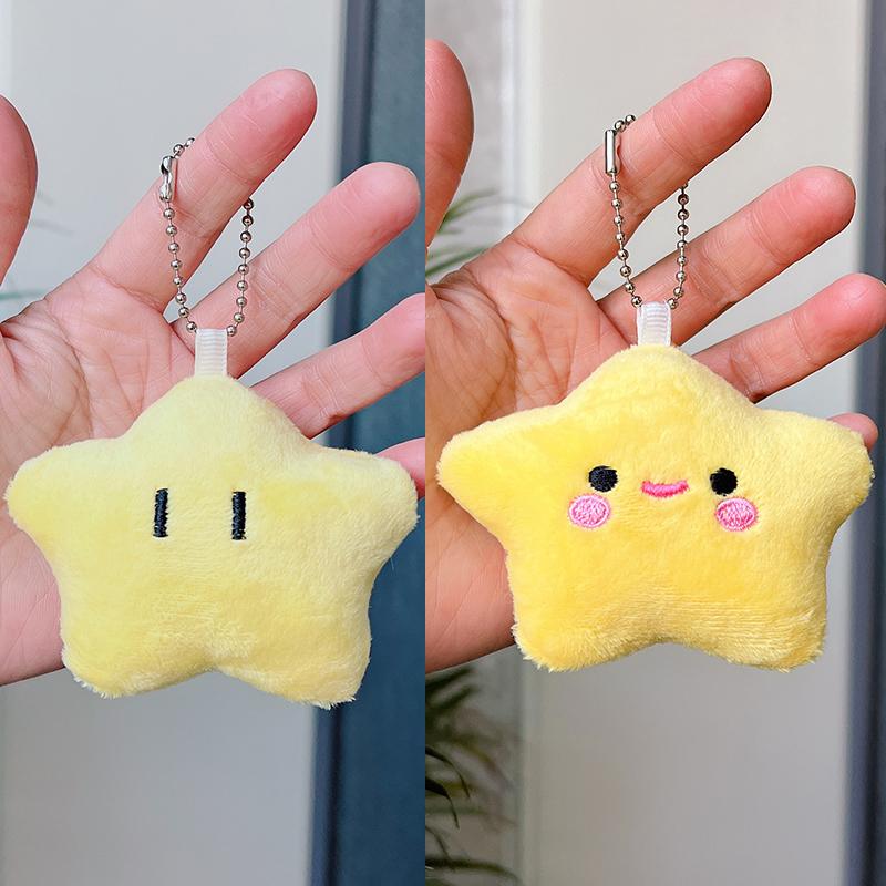 Plush Star Keychains Cute Smiling Star Keyrings Girls Sweet Car Keychains Star Doll Keychains Car Keys