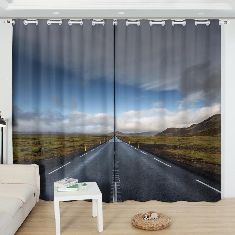 2Panels Endless Road Scenery Semi-blackout Curtain Non-fading Bedroom Living Room Floor-to-ceiling Window Blinds Curtain Cortina
