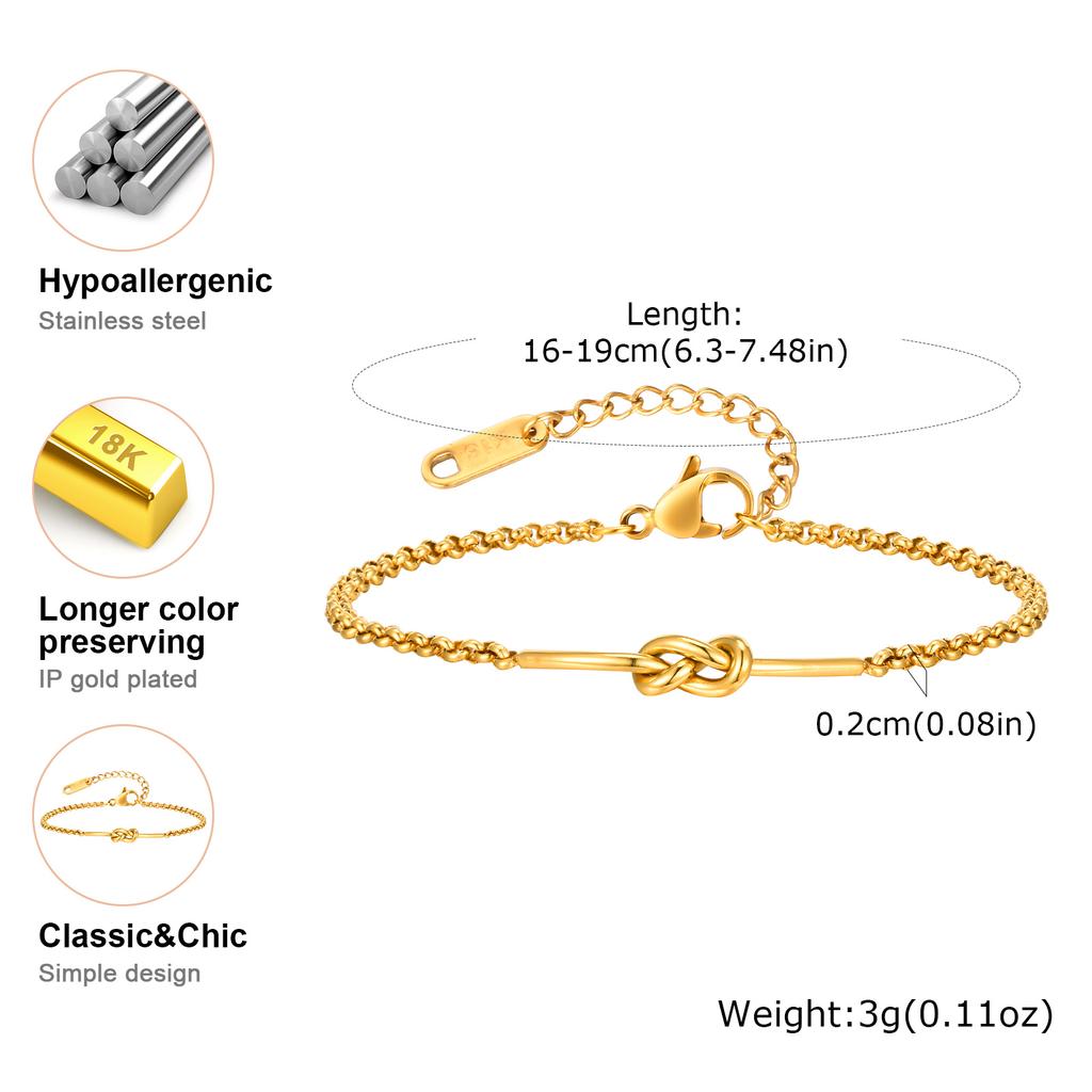 Minimalist Knot Link Chain Bracelet for Women,Gold Color Stainless Steel Bracelets,New Trendy Waterproof Jewelry Gift
