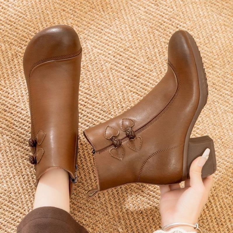 Pantofi noi de damă cu toc gros pentru toamnă și iarnă Bocanci Martin britanici Bocanci cu bumbac pentru mame tinere și vârstnice