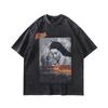 American High Street Retro Heavy Cotton Direct Injection Printing Small Neckline Short-Sleeved T-Shirt Street Trendy Brand Half-Sleeved Tee