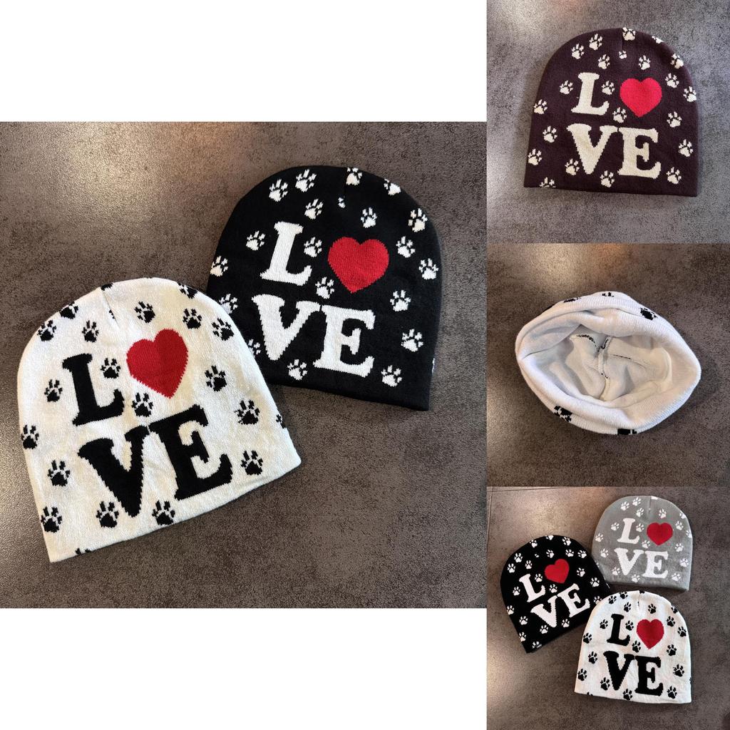 Love Letter Pattern Knitted Winter Beanie Hat For Women And Men Warmth