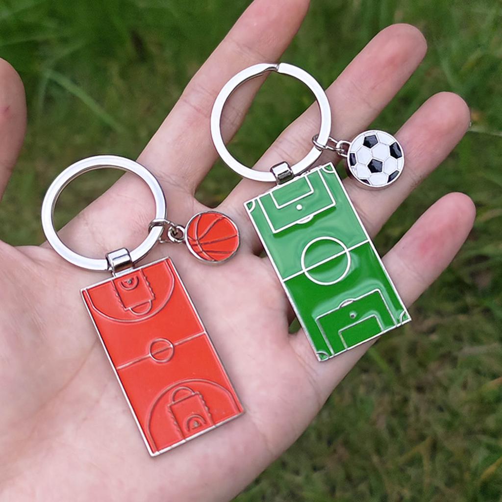 Fashion Football Basketball Metal Keychain Men Gift Keychain Football Field Basketball Court Car Keyring Party Jewelry
