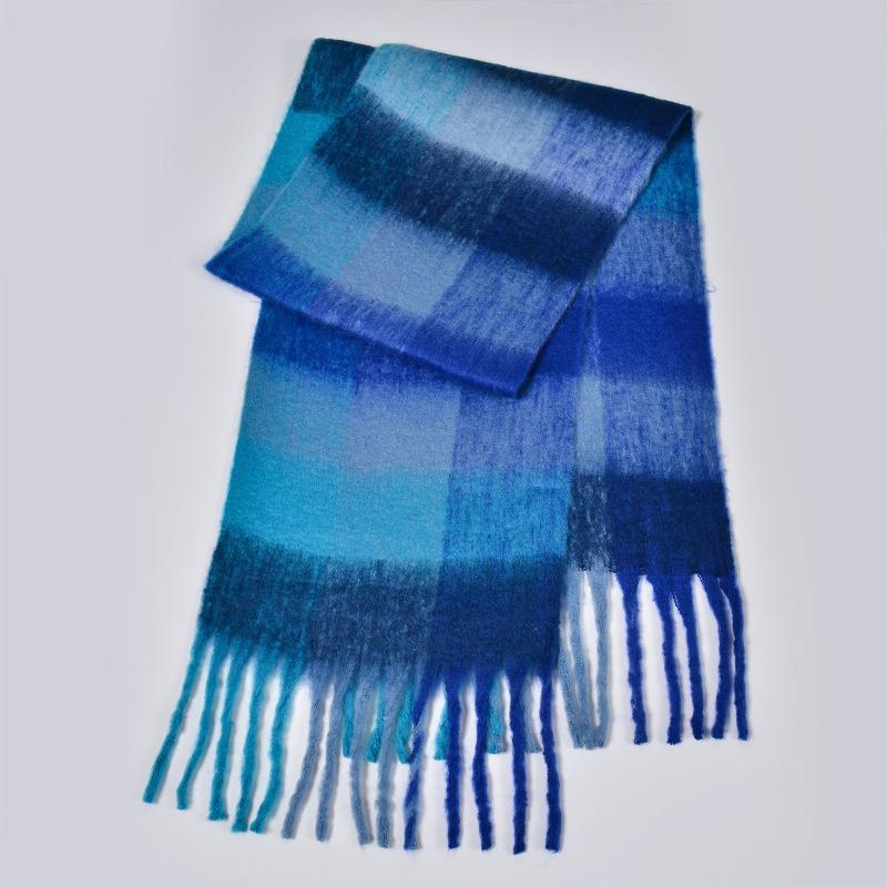 New autumn and winter rainbow plaid scarf fashion circle yarn thickened warm plaid fringed long scarf couple