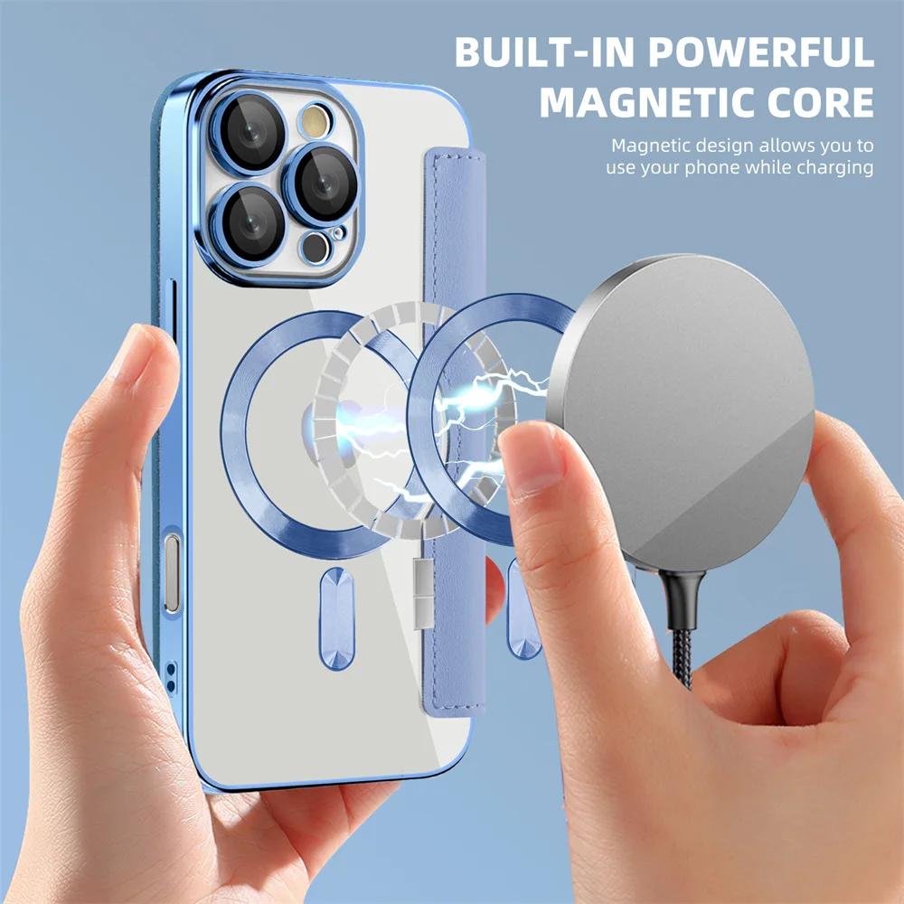 Luxury Transparent Flip Leather Wallet Magnetic Phone Case For iPhone 15 16 Pro Max 14 13 12 11 Slot Card Bag For Magsafe Cover0