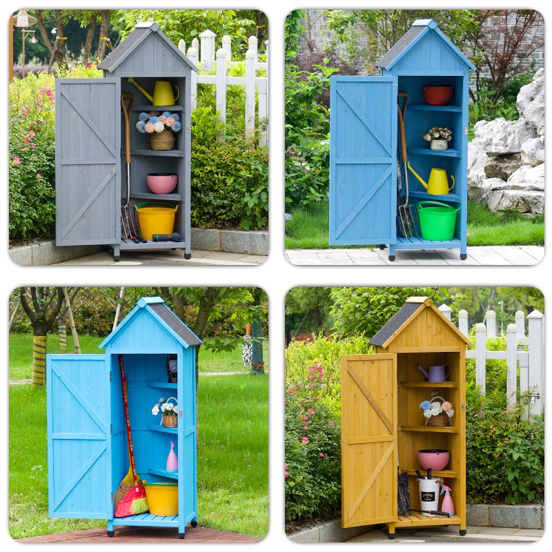 Outdoor Wooden Storage Shed: Anti-corrosion, Waterproof, Sun-Protected Cabinet for Garden, Courtyard, and Balcony.