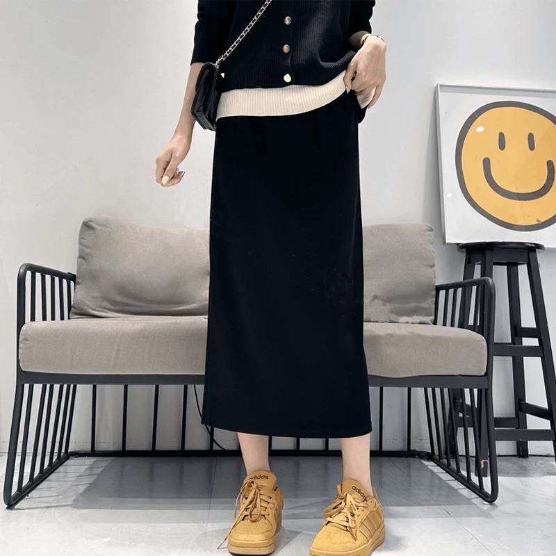 

Plus-Size Black Loose-Fitting Skirt for Women, New Spring/Summer Style, High-Waisted A-Line with a Draping Effect, Slimming Mid-Length Straight Skirt 3xl чёрный