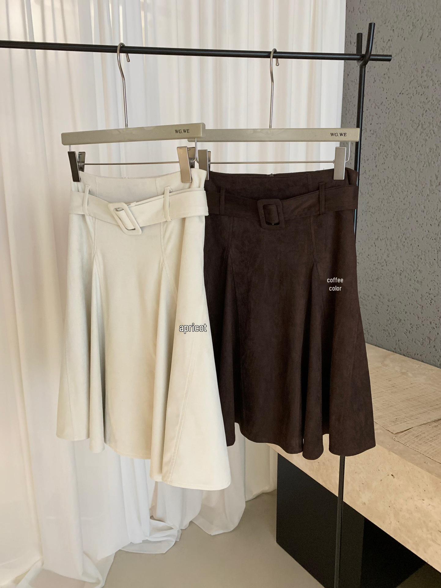 Guangzhou Women s Suede High-Waisted A-Line Midi Skirt - Autumn/Winter Style Small кофейный