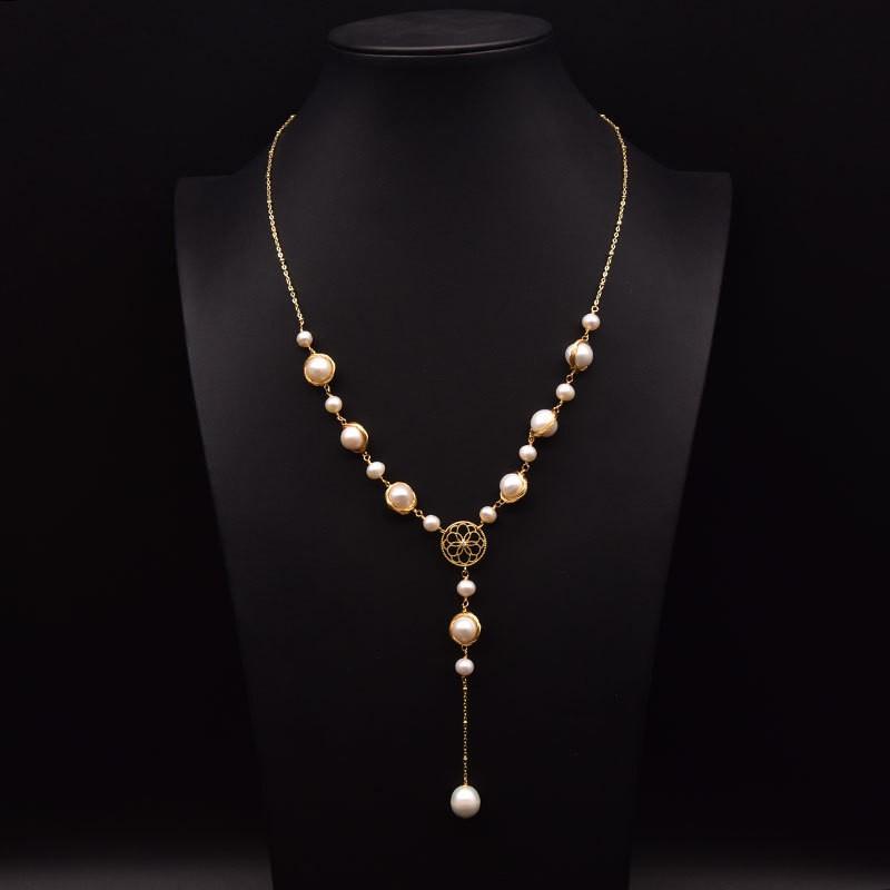 Handmade Freshwater Pearl Pendant Necklace Women Vintage Wrap Wire Sweater Chain Boho Chic Jewelry