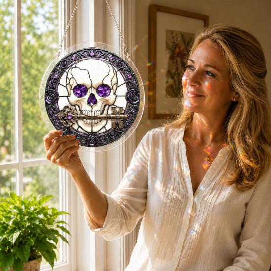 Halloween Acrylic Puzzle Decor, 2D Ghost Pumpkin Skeleton Hanging Sign, Faux Stained Glass Spooky Puzzle for Party Home Decor, Stress Relief Toy