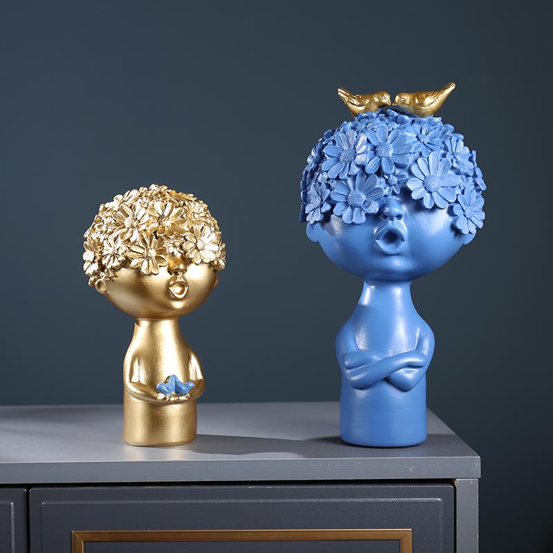 Nordic Flower Head Character Resin Adornments Home Livingroom Desktop Figurines Crafts Office Coffee Table Ornaments Decoration