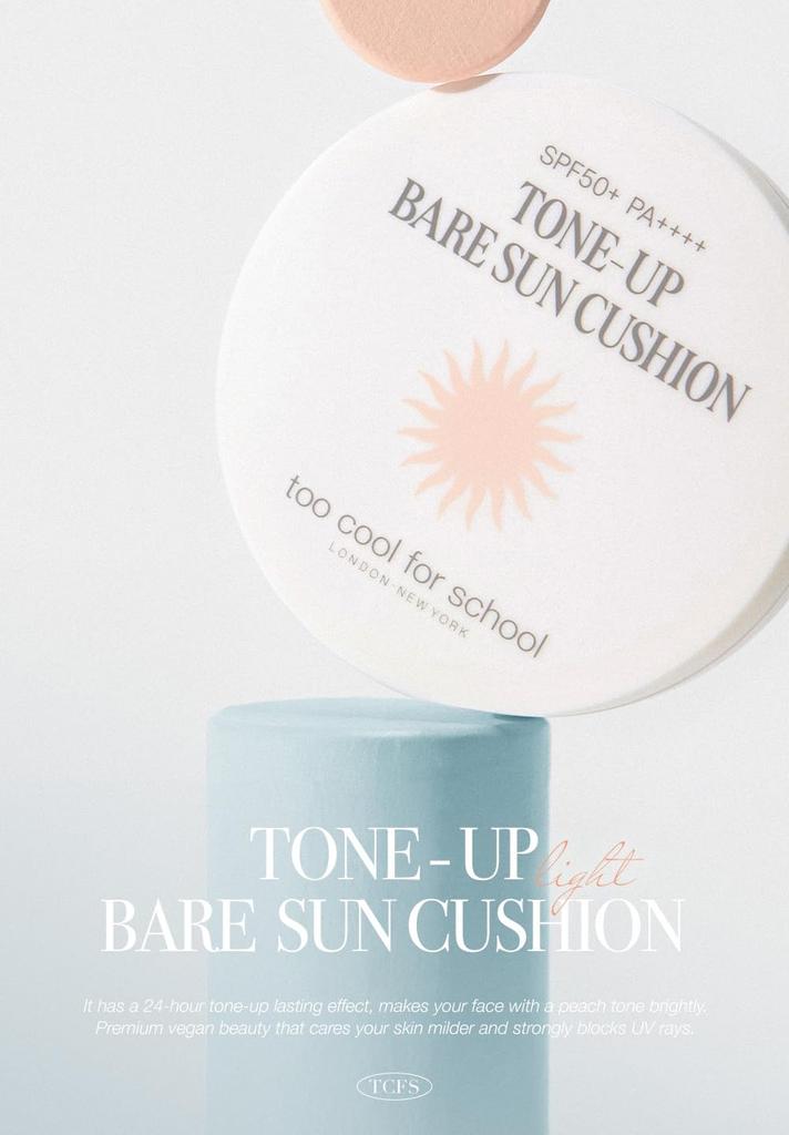 [too cool for school] Tone Up Bare Sun Cushion SPF50+ PA++++ 15g Non-Nano Moisture Mineral Sunscreen Hypoallergenic Vegan UV Powder Sun Cream