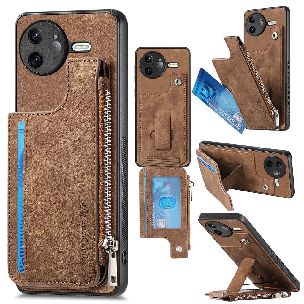 For Xiaomi Poco F7 Ultra 5G/Xiaomi Redmi K80 Pro 5G Case Zipper Card Holder Kickstand Leather+PC+TPU Phone Cover