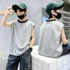 Boys' Color Block Cotton Vest T-Shirt - Summer 2026 Casual Sleeveless Top for Medium & Large Sizes