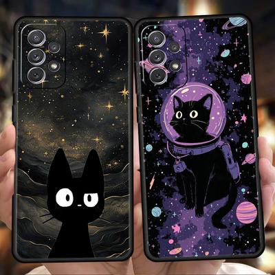 Handyhülle für Samsung Galaxy A55 A53 A52 A52S A51 A41 A35 A32 A25 A23 A15 A13 A71 A72 Weiches TPU Süße Farbe Sternenhimmel Schwarze Katze