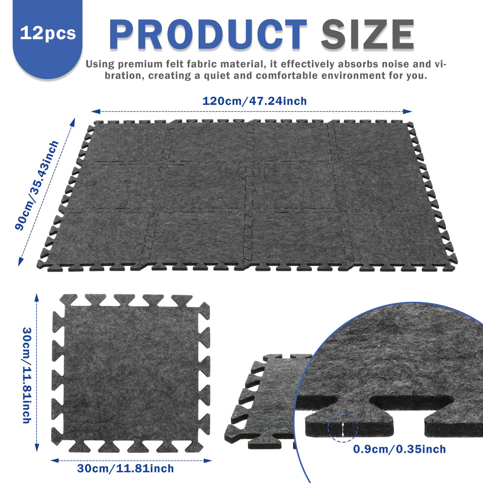 

12Pcs Sound Absorbing Interlocking Floor Mats Cuttable Felt Flooring Pads Non Slip Soundproof Drum Rug for Home Music Studio Gym