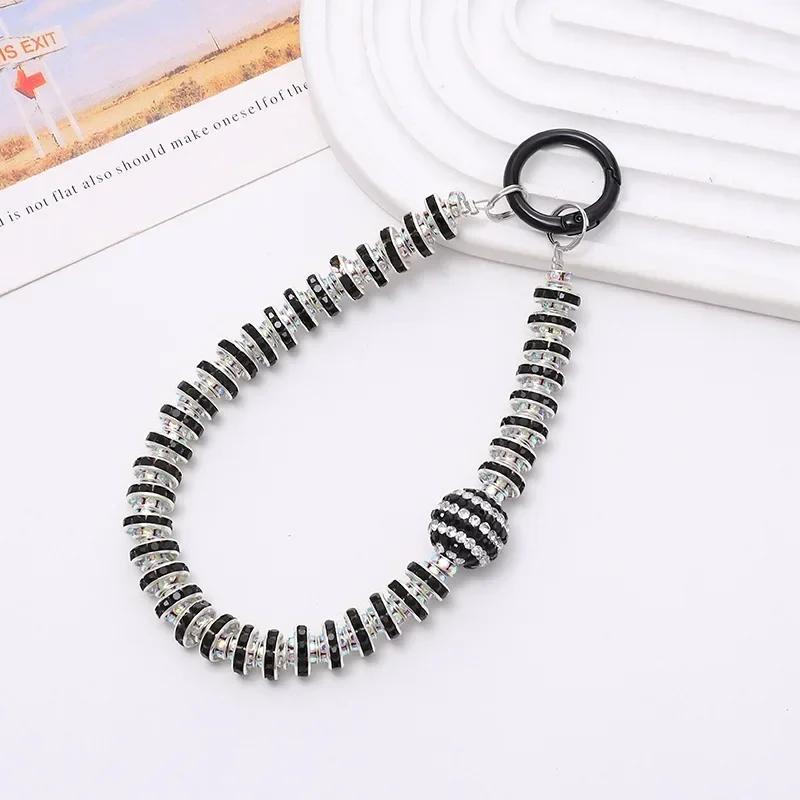 Diamond Pendant Phone Lanyard Universal Lanyard Anti-lost Luxury Diamond-encrusted Wrist Chain Short Pearl Diamond Ring Strap