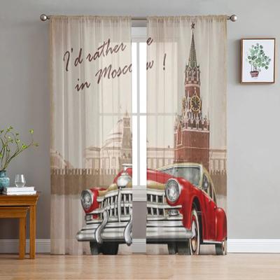 Moscow Vintage Poster Tulle Sheer Window Curtains For Living Room The Bedroom Modern Chiffon Voile Organza Curtains Decor Drapes