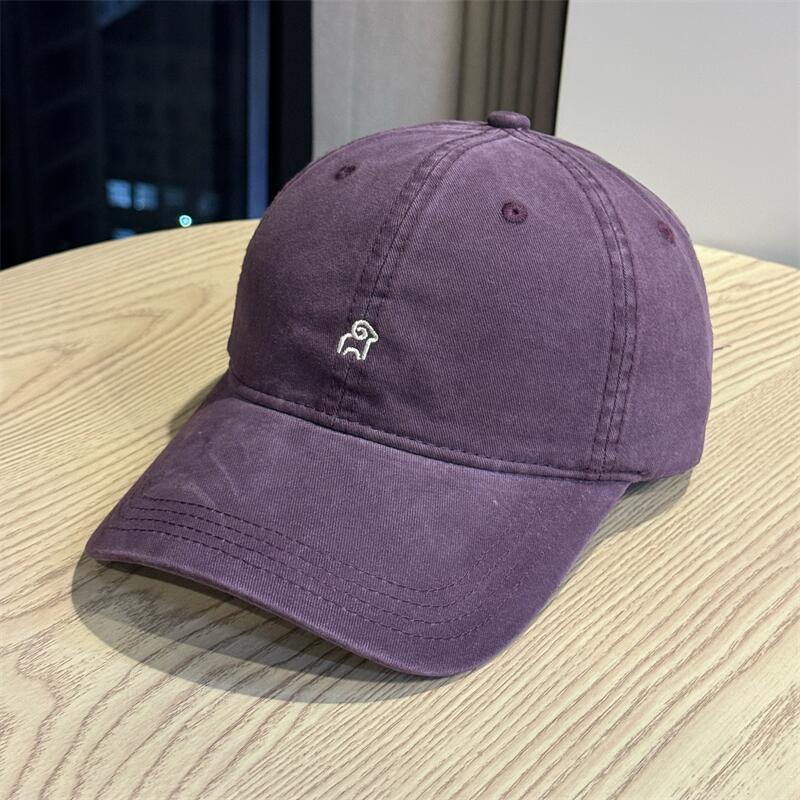 Washed cotton soft top lamb embroidery big head circumference baseball cap female simple versatile face small couple cap