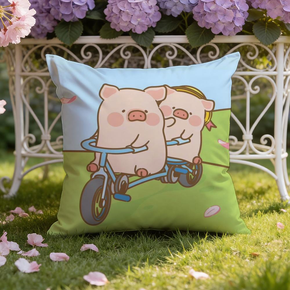 Cartoon L-Lulu Pig Pink Cushion Cover Home & Car Dual-Scene Pillow Cover: Reversible for Premium Comfort