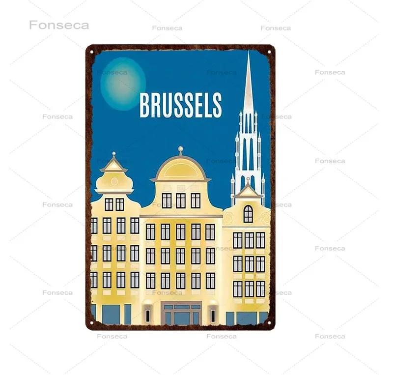 Paris Roma City Metal Sign Vintage Metal Plaque Travel Plates Decor For Bar Home Wall Decor Tin Sign Landscape Poster