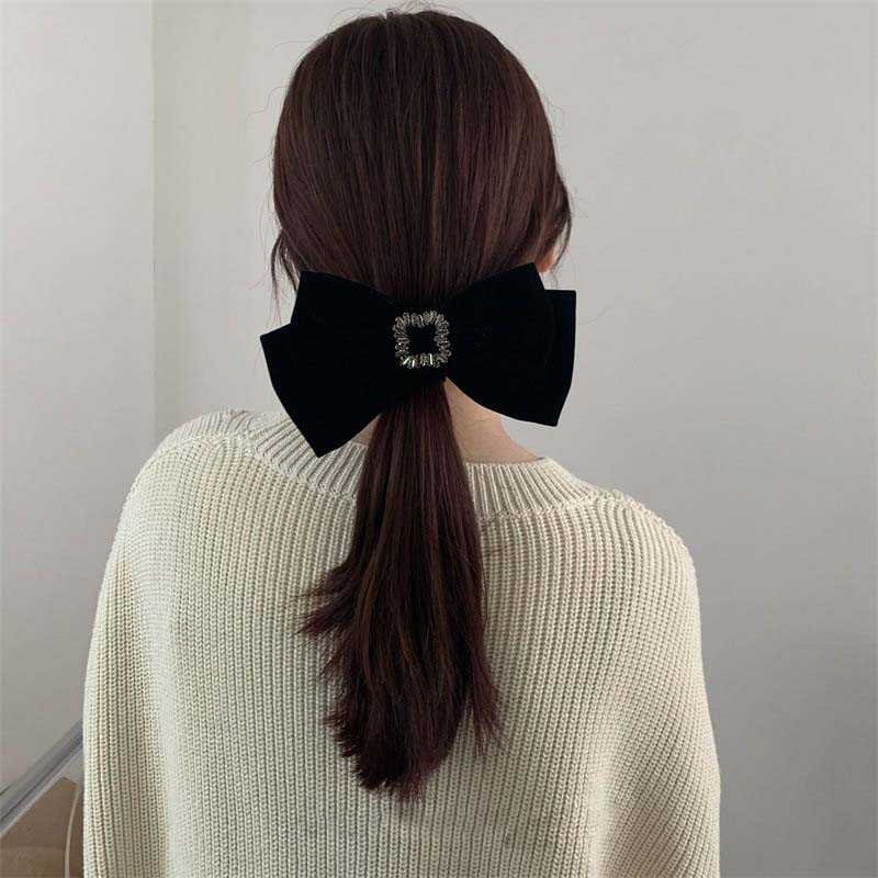 Korean Black Velvet Big Bow Hairpin for Women Luxury Zircon Temperament Hair Clip BB Clip Headwear Hair Accessories