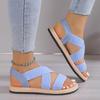 Women's Casual Flat Sandals Elastic Crisscross Strap Open Toe Slip On Shoes Comfy Beach Sandals